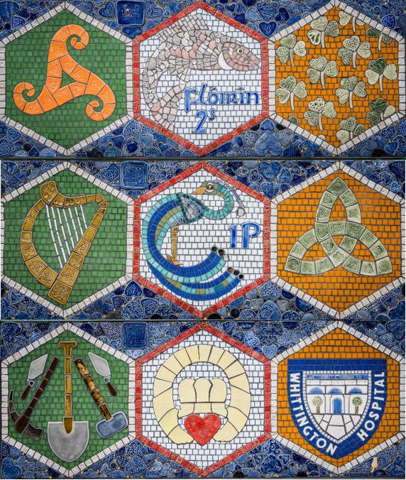 Mosaic artwork with traditional Celtic art and Irish imagery
