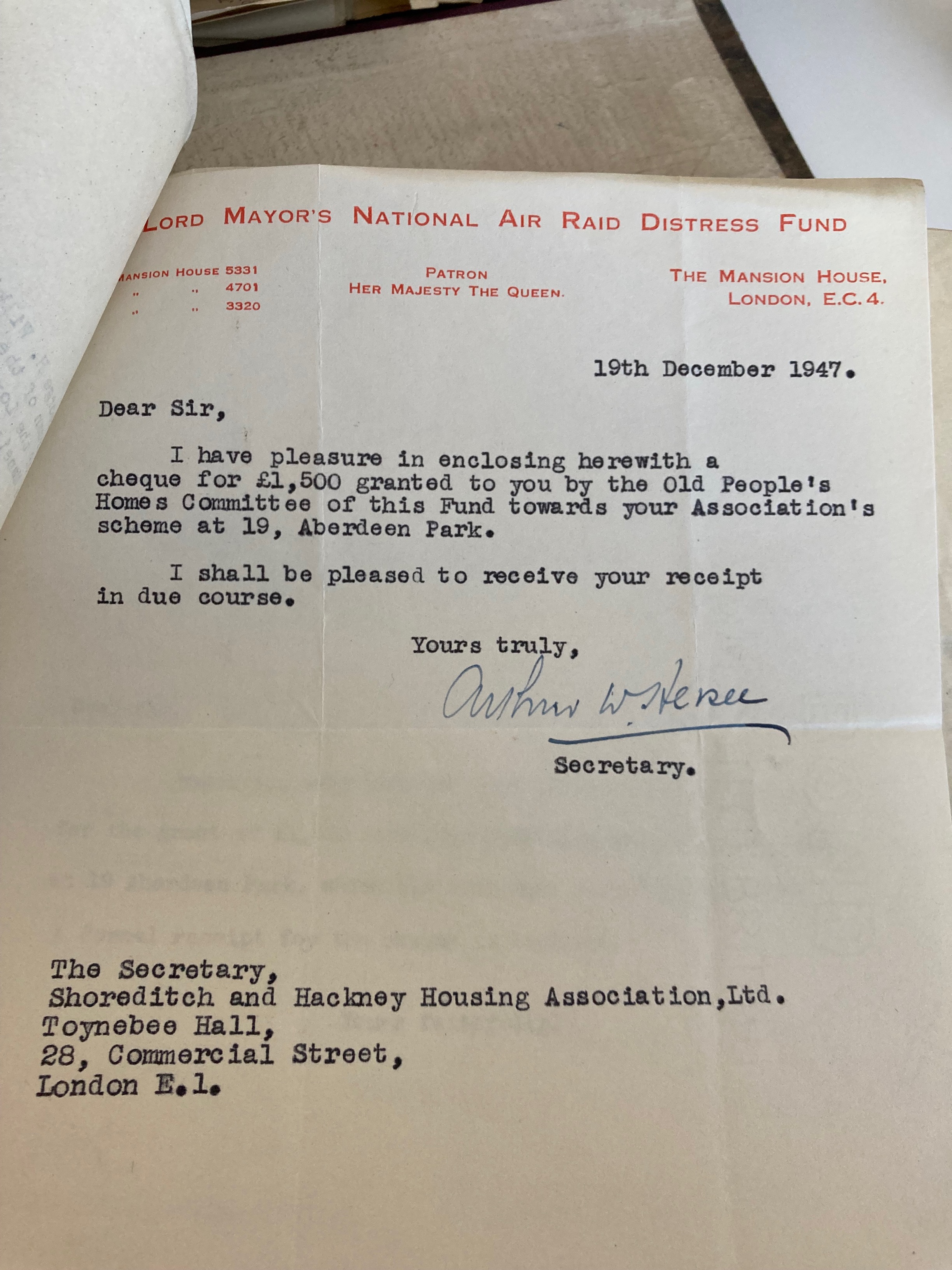 A type-written copy of the letter.