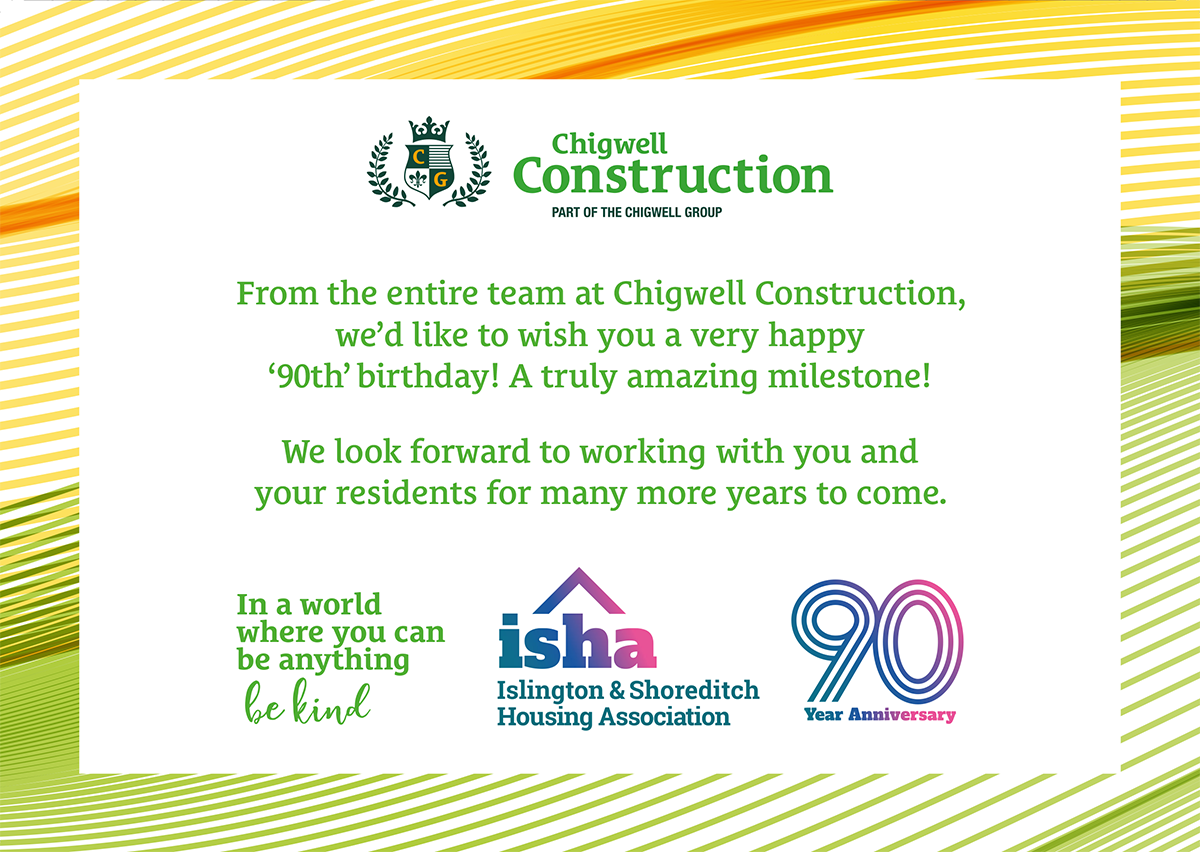 Happy birthday 90th birthday ISHA from Chigwell Construction graphic