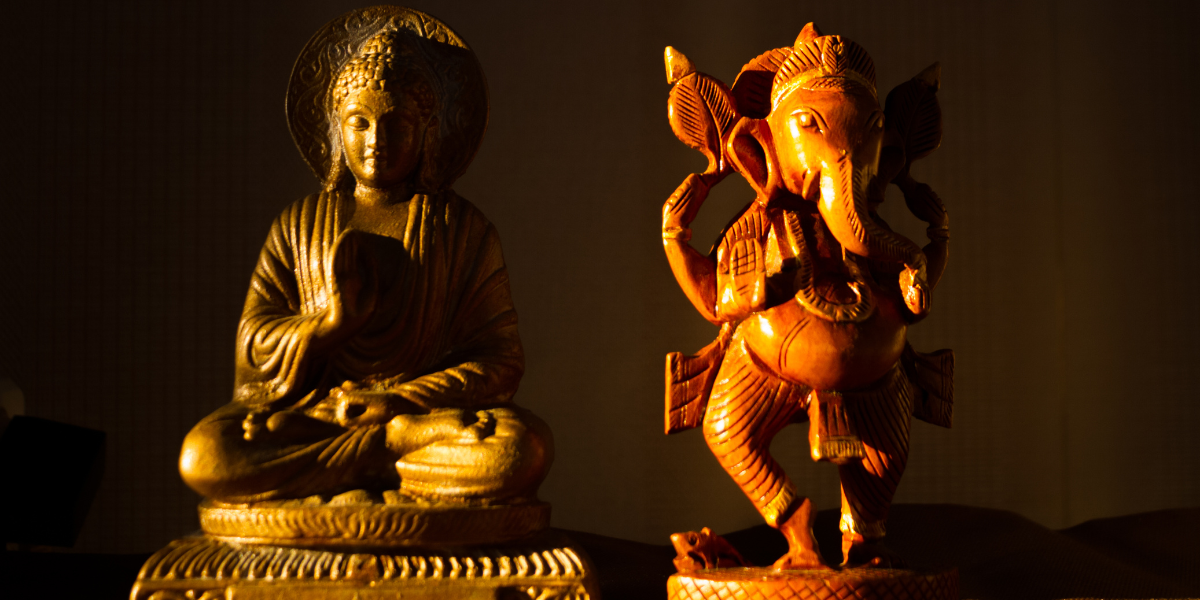 Statues of the Buddha and Ganesha.