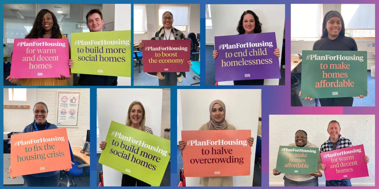 Staff showing support for the Plan for Housing campaign