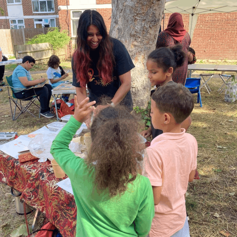 Children taking part in a tea-making workshop with Jyotea.