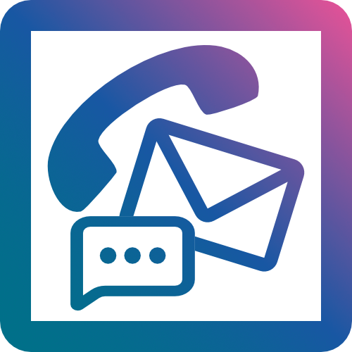 A graphic showing a phone receiver, email icon and a messaging icon.